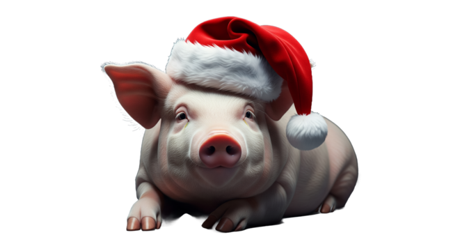 Pig in Santa hat on a grey background for holiday season