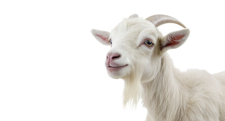 Portrait of a White Goat on a White Background