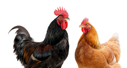 Portrait of Rooster and Hen Isolated on White