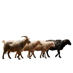 Sheep, Goat, and Animal Group on Wooden Surface with Studio Lighting