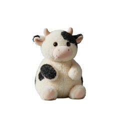 Stuffed Cow Toy on a White Surface with a Blue Background