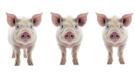 Three Adorable Piglets in a Row on a White Background