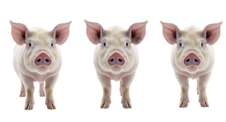 Three Adorable Piglets in a Row on a White Background