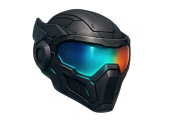 Futuristic sci-fi helmet with glowing visor and transparent background