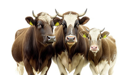 Three Cows Looking at the Viewer on a White Background