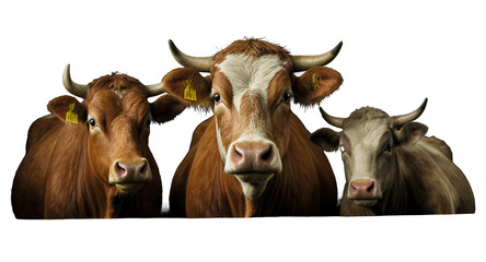 Three Cattle Close-up Against Black Backdrop