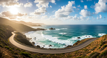 Coastal Winding Road Sunset Panorama