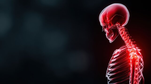Human Skeleton Anatomy with Detailed View of Skull and Vertebral Column Highlighting Structure and Design