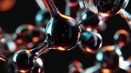 A 3D illustration of a futuristic molecular network with glossy spheres and fluid links, symbolizing advanced technology, digital structure, scientific concepts, and abstract connectivity