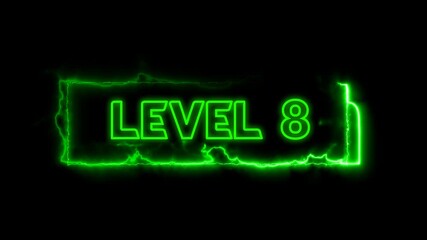 Level 8 Neon Text Animation, Level eight Up Animation, Futuristic Neon Gaming Text Effect with Electric Glow Motion Design - Powered by Adobe