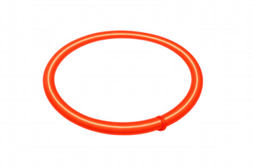 Red plastic ring creating a circular frame, shiny toy hoop isolated with transparent background