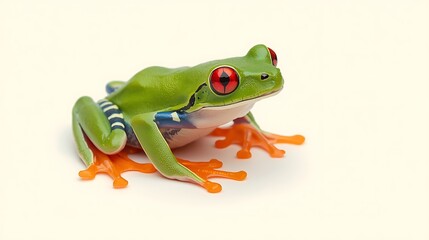 Obraz premium Vibrant Red-Eyed Tree Frog Isolated on a Clean White Background