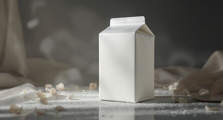 Blank White Carton with Floral Accent - Dairy, Milk, Beverage, Drink, Product Packaging