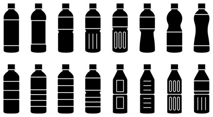 ペットボトルのアイコンセット（様々な形のプラスチックボトルのベクターイラスト）