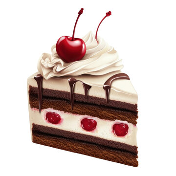 AI Image A sumptuous slice of decadent chocolate cherry cake adorned with rich cream and