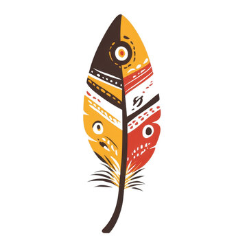 AI Image A single detailed colorful decorative feather with ethnic motifs against a solid black
