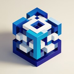 Isometric Blue and White Geometric Cube Maze 3D Render