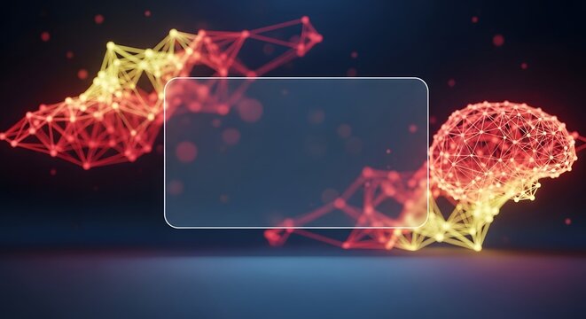 Brain and Network Creative Concept with a Transparent Panel for Text Overlay on a Dark Background