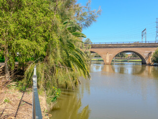 Historical Brick arched tunnel bridge for sydney Meteo rail system over cooks river in inner west sydney suburb of Canterbury in NSW Australia. Originally was used for Cargo rail and Sydney Railway 
