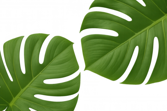 Lush green monstera leaves creating a leafy border frame, presenting tropical nature with a transparent background