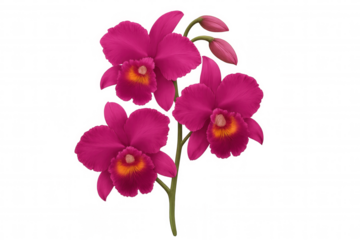 Pink cattleya orchid flowers blooming on stem, tropical botanical plant, transparent background