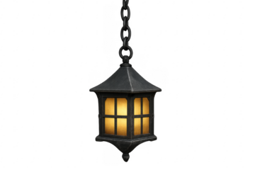 Vintage metal hanging lantern lamp with glowing light