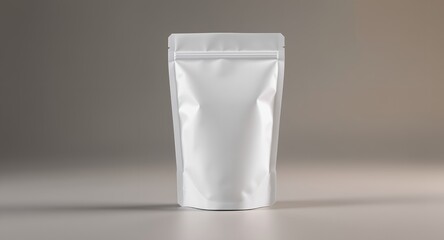 White Stand-up Pouch Mockup Customizable Packaging Design on Neutral Background