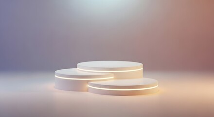 Minimalist Stage With Three Pedestals and Subtle Lighting for Presentations and Product Showcases