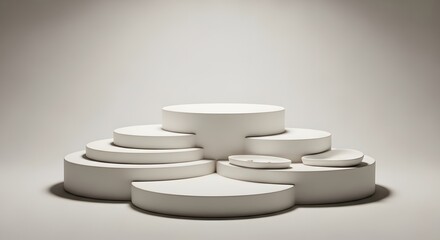 Circular Podium Steps on a Light Background, A 3D Render of a Multi-Tiered Display Stage for Presentations
