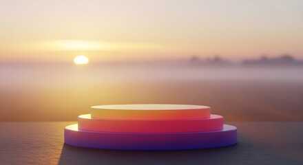 Sunrise Stage Gradient Platform Amidst Misty Dawn
