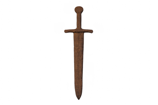 Rusty medieval sword on a transparent background