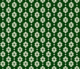 Thai geometric fabric pattern art, abstract, ethnic, green, yellow background, Thai pattern for textile, clothes, curtains, carpets, pillows, bags, decorations, vector illustration.