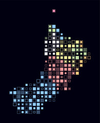 Oman, shape of the country build of colored cells. Digital style map of the Oman on dark background. Large size square blocks. Simple vector illustration.