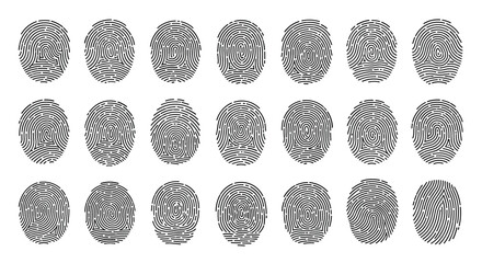 A collection of unique abstract fingerprint patterns forming a grid arrangement.