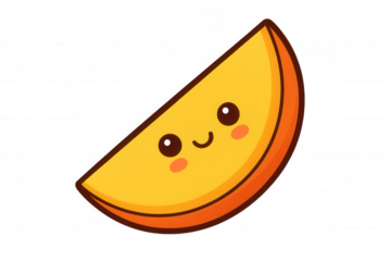 Smiling fruit slice character celebrating happiness and healthy eating, cute cartoon food illustration