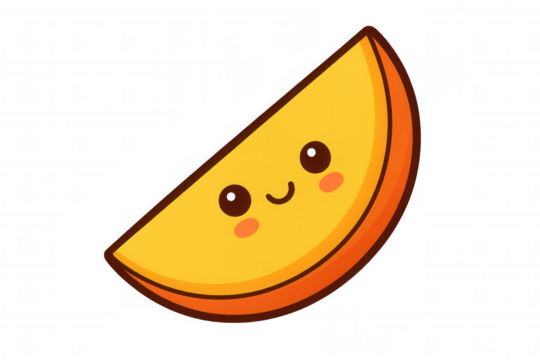 Smiling fruit slice character celebrating happiness and healthy eating, cute cartoon food illustration