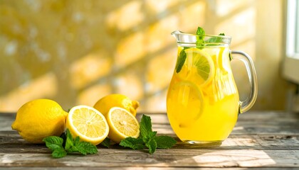 Refreshing lemonade in a pitcher