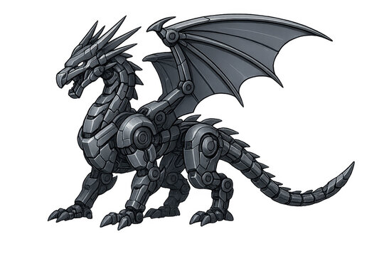Mechanical dragon robot cyborg fantasy creature standing