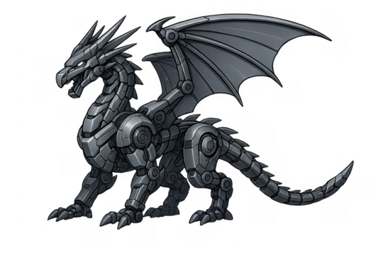 Mechanical dragon robot cyborg fantasy creature standing