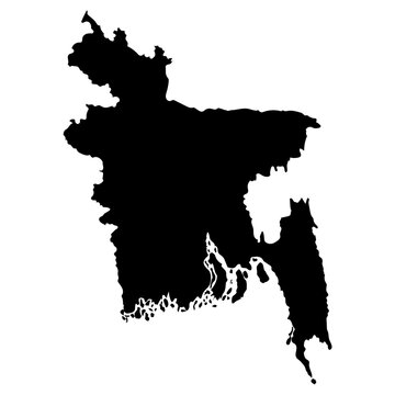 Bangladesh map silhouette, black vector outline of country border, isolated national territory map design for geography, travel, education, or infographic use