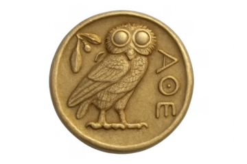 Ancient greek owl drachma coin symbolizing wisdom and currency