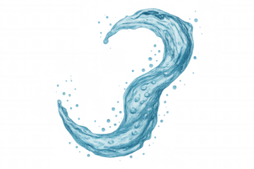 Dynamic water splash forming an energetic wave or swirling liquid motion, blue fluid element with droplets