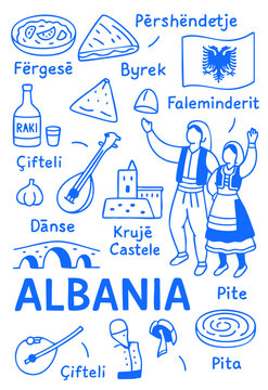Albania Travel and Culture Doodle Set