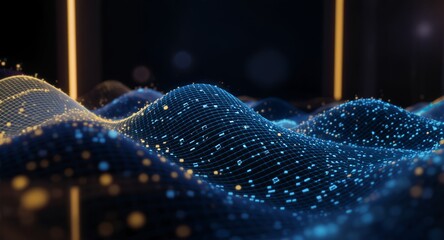 Abstract Digital Landscape with Data Flow and Glowing Elements