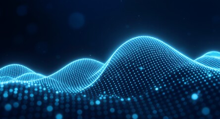 Abstract Digital Landscape with Glowing Blue Dots and Lines