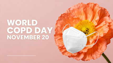 Flowers and masks represent the concepts of World COPD Day, protection, and health, and are suitable for health promotion scenarios.
