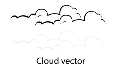 Outlined cloud vector illustration with soft reflected shadow, abstract sky background element for design and web use