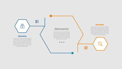 2 elements infographic comparison diagram with creative hexagon shape with line center connected with opposite comparison with 2 step for slide presentation