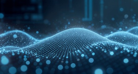Abstract digital wave pattern with glowing dots and bokeh effect