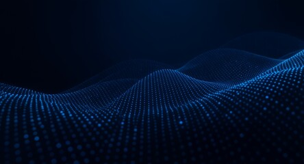 Abstract digital wave with glowing dots on a dark blue background.